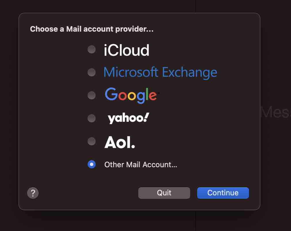 Choose other mail Account